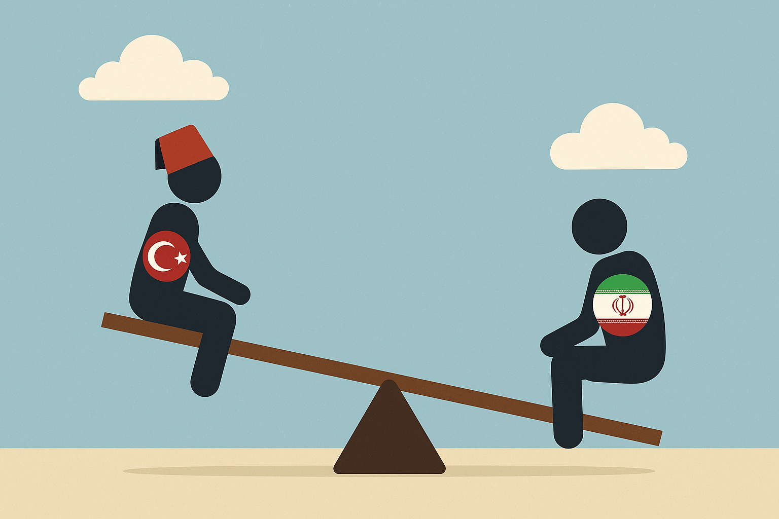 Illustrationsbild: Iran und Türkei auf einer Wippe.